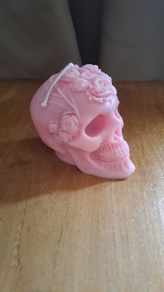 Skull doodshoofd kaars met bloemen - Afbeelding 5